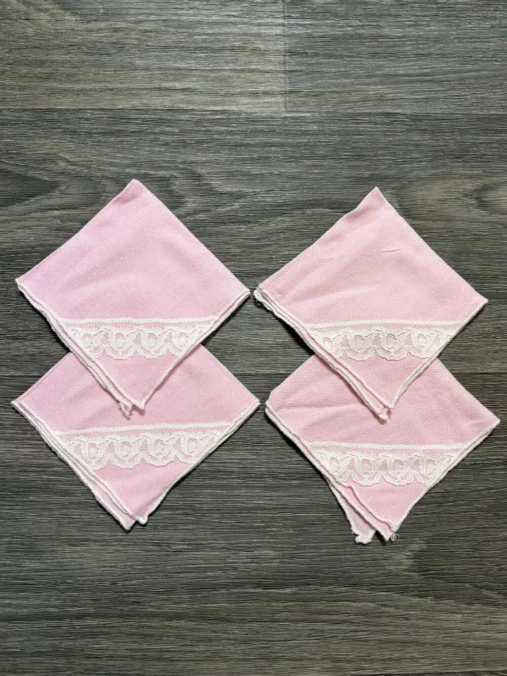Set 4 Pink Linen Napkins With White Lace Trim Elegant Tea Party Cottagecore